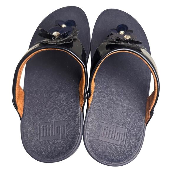 FitFlop Lulu Wildflower Navy Sequin Thong Sandals Shoes Women US Sz 6 Comfort EC - Picture 14 of 16